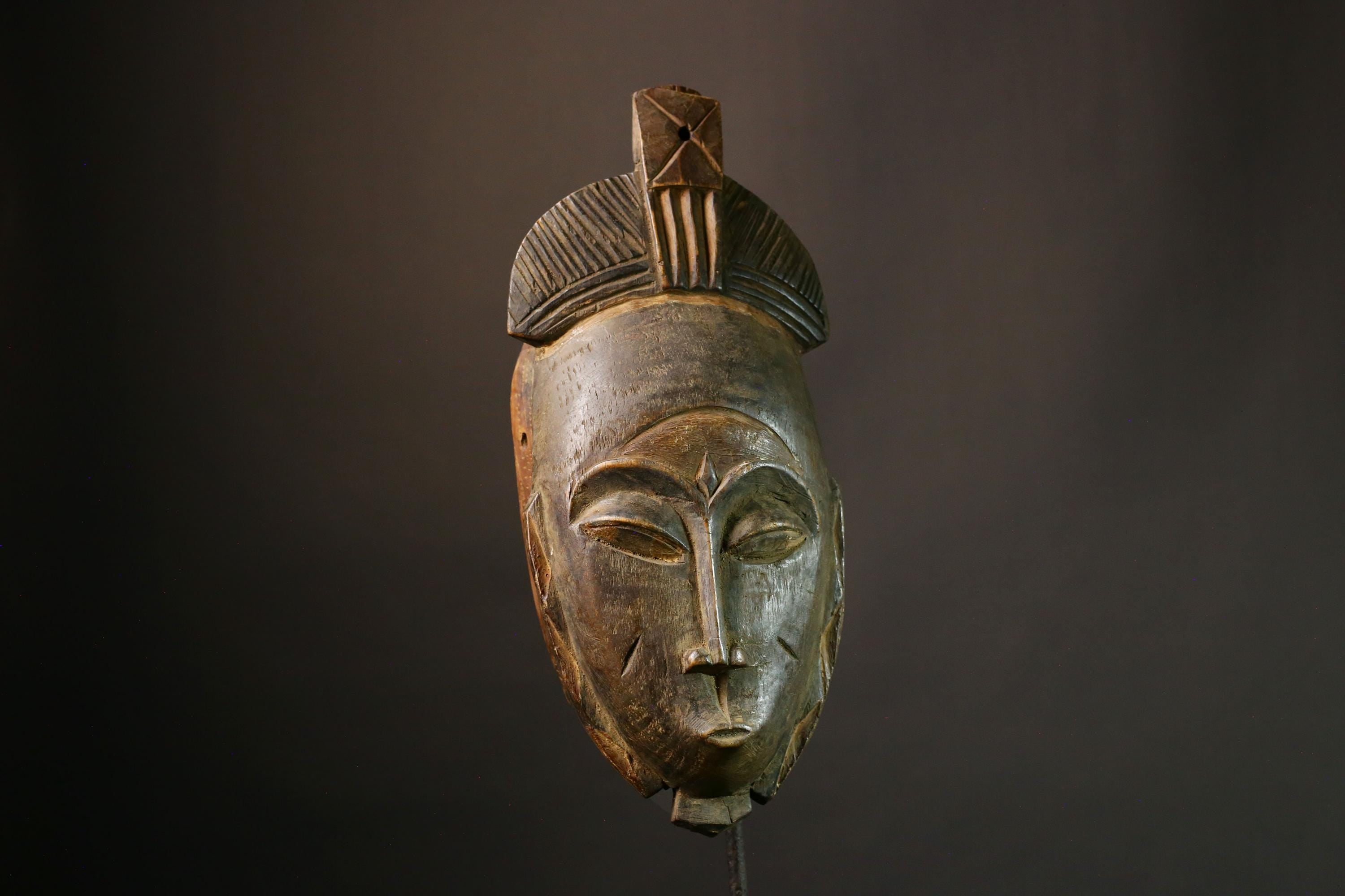 African Vintage Guro Mask Tribal Face Wood Carving Handmade Ethnic Wall Art Authentic Decor Piece Rare Collectible-6426