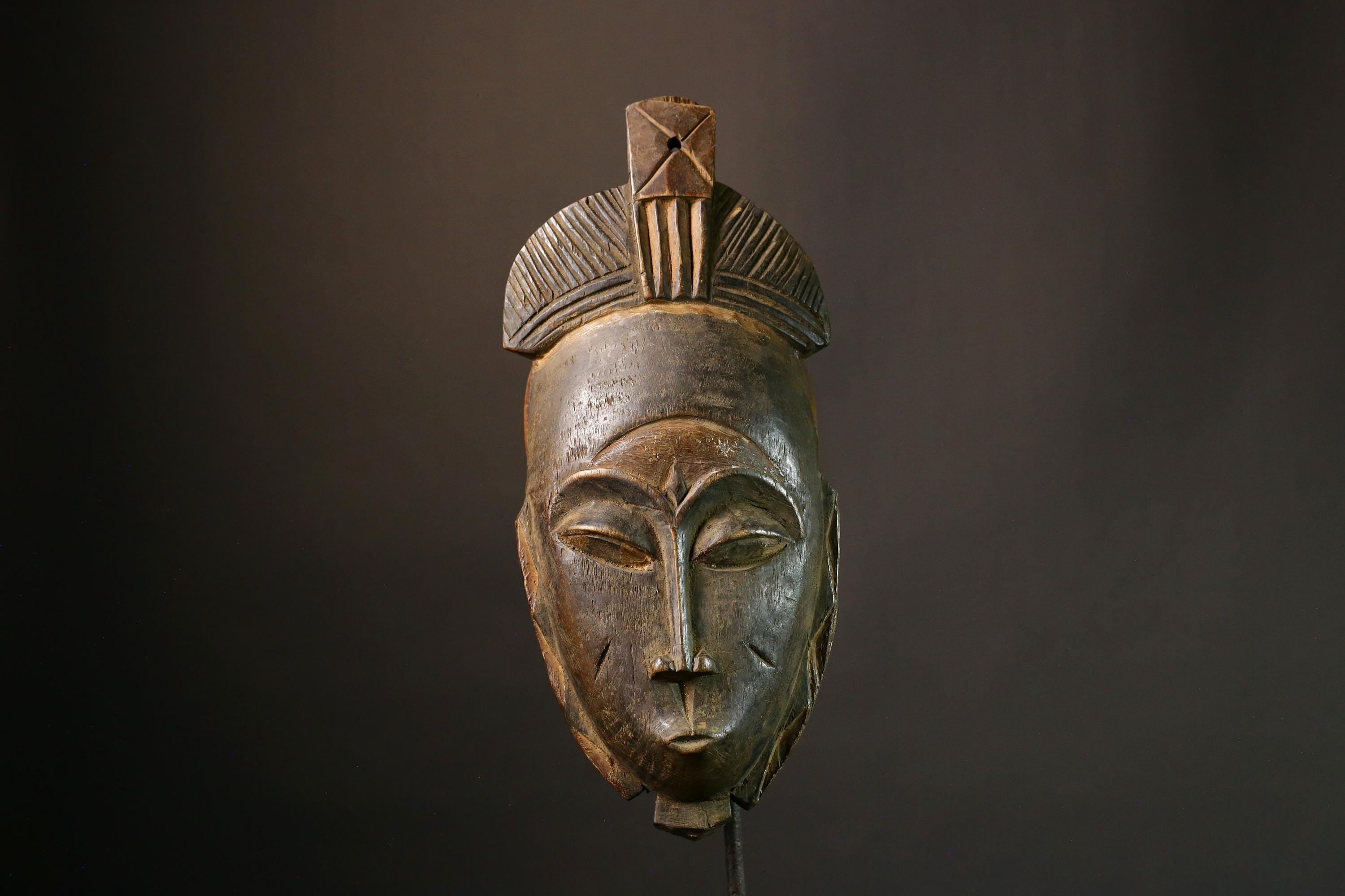 African Vintage Guro Mask Tribal Face Wood Carving Handmade Ethnic Wall Art Authentic Decor Piece Rare Collectible-6426