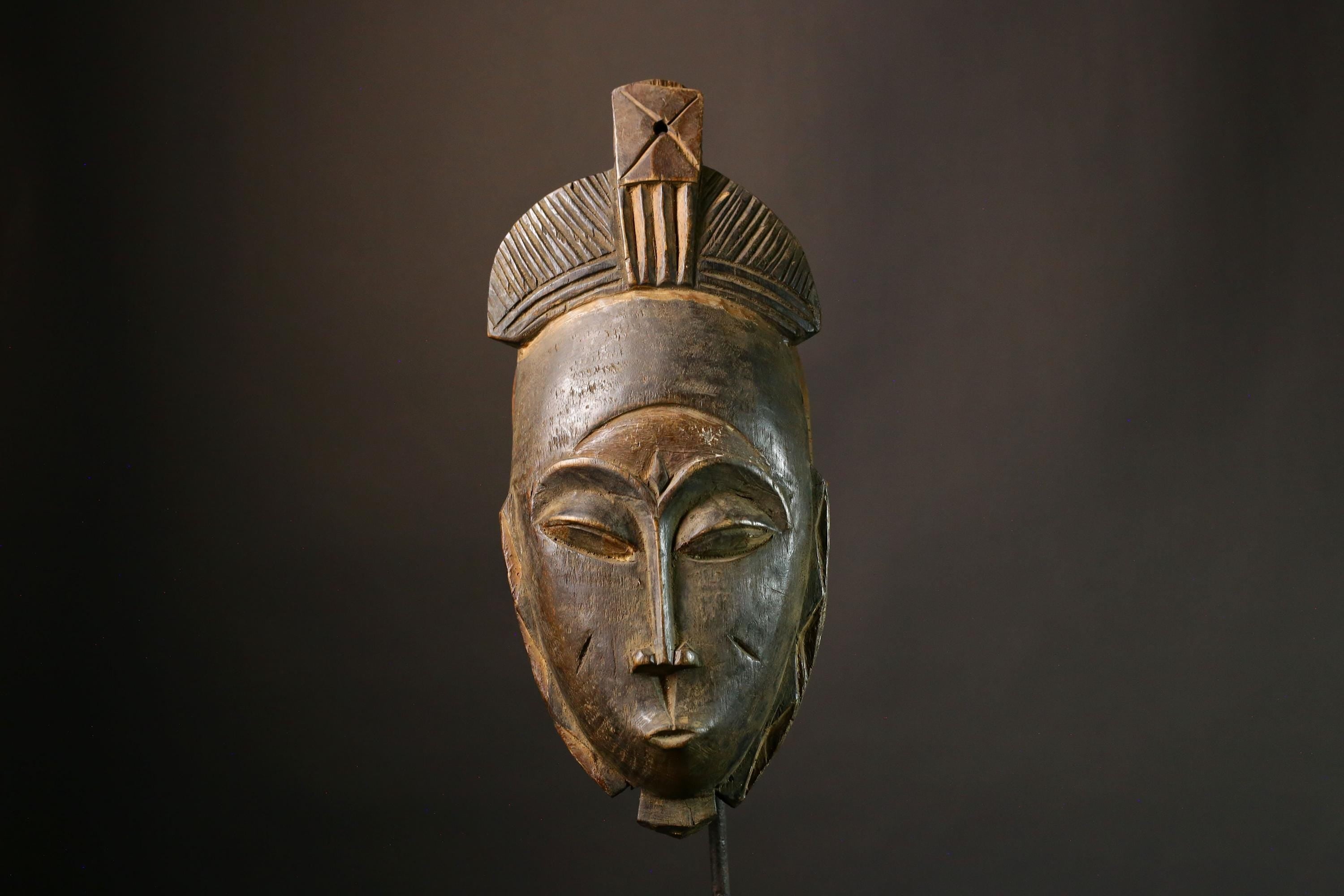 African Vintage Guro Mask Tribal Face Wood Carving Handmade Ethnic Wall Art Authentic Decor Piece Rare Collectible-6426