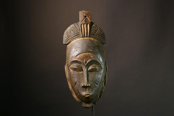 African Vintage Guro Mask Tribal Face Wood Carving Handmade Ethnic Wall Art Authentic Decor Piece Rare Collectible-6426