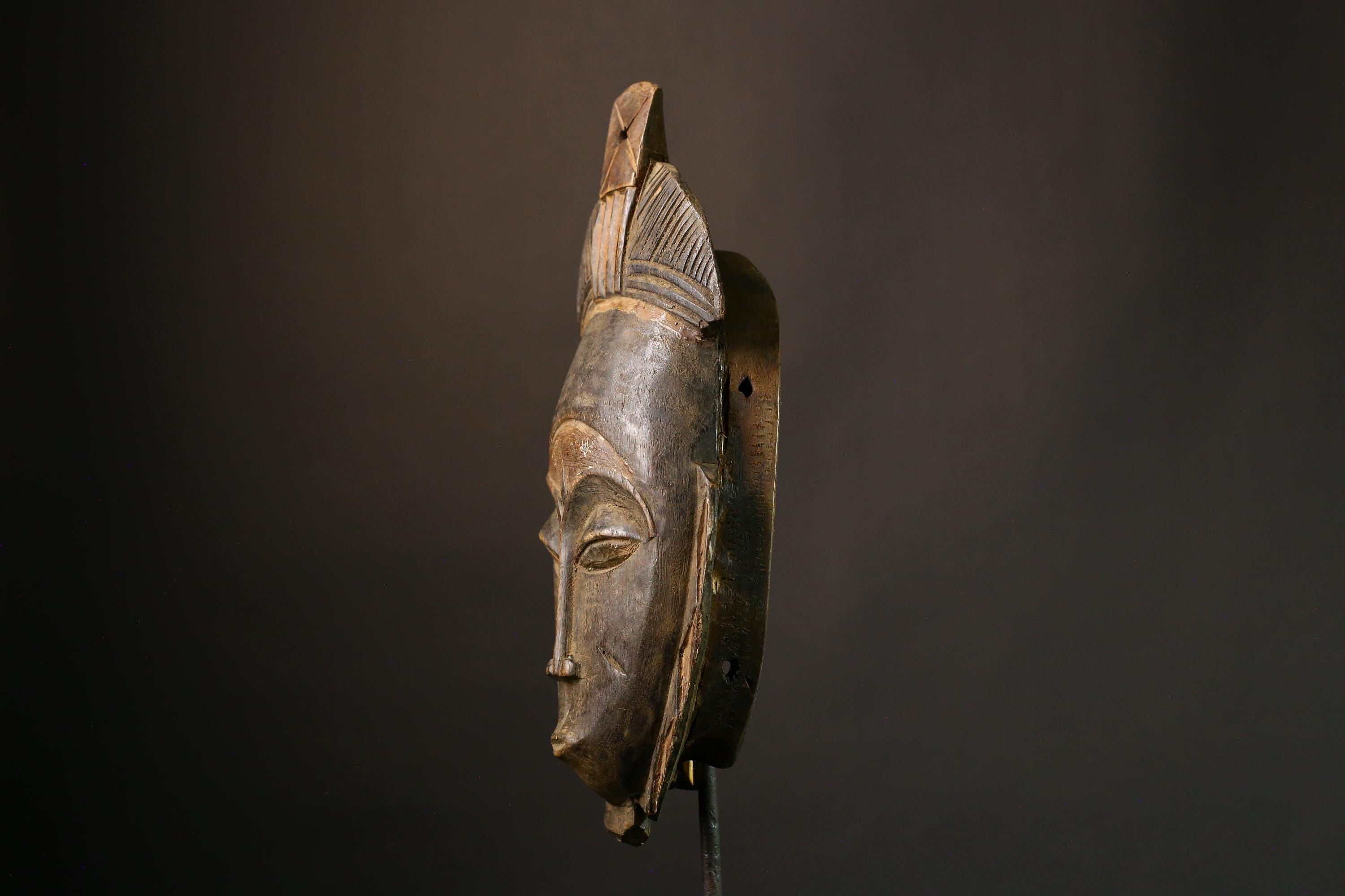 African Vintage Guro Mask Tribal Face Wood Carving Handmade Ethnic Wall Art Authentic Decor Piece Rare Collectible-6426