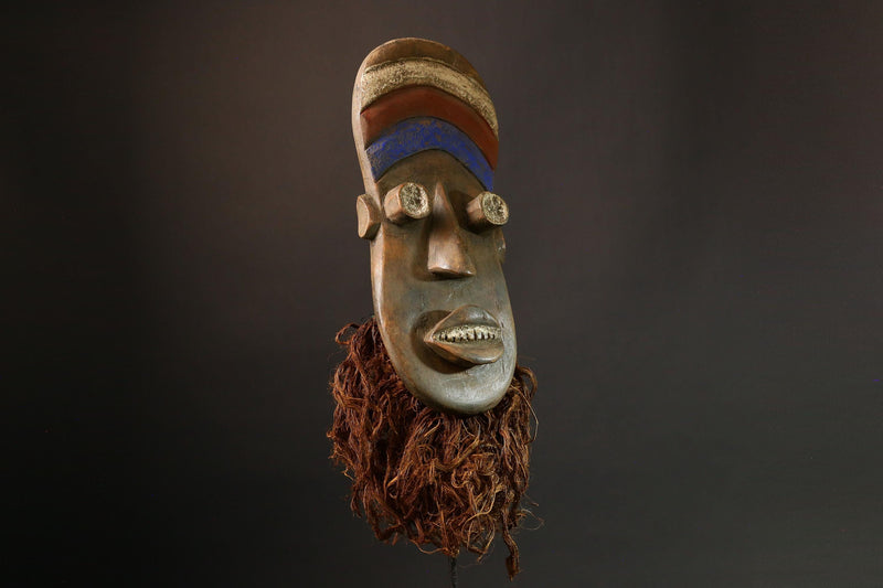 Antique African Igbo Mask Handcrafted Tribal Wood Art Authentic Ethnic Wall Decor Rare Collectible Face Sculpture-9301