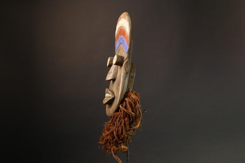 Antique African Igbo Mask Handcrafted Tribal Wood Art Authentic Ethnic Wall Decor Rare Collectible Face Sculpture-9301