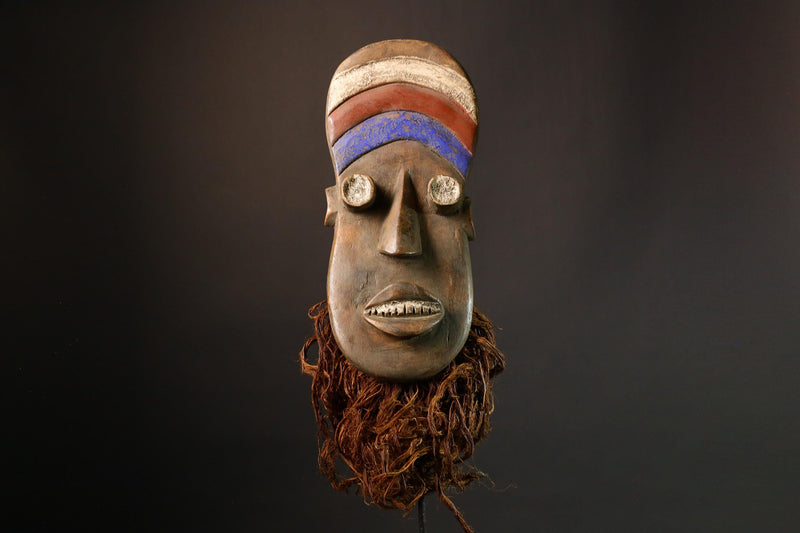 Antique African Igbo Mask Handcrafted Tribal Wood Art Authentic Ethnic Wall Decor Rare Collectible Face Sculpture-9301