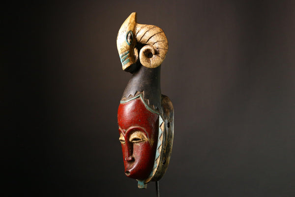 African Tribal Baule Ndoma Masks Hand Carved Wooden Wall Decor Collectible Rare Ethnic Home Accents Piece Unique Cultural Wall Hanging-G1580