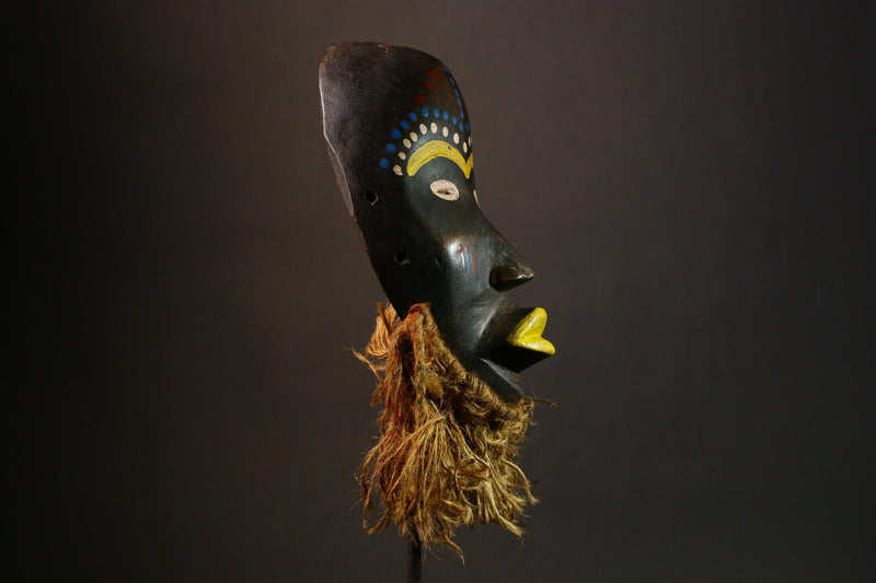 African Dan-Kran Hand Carved Mask Unique Wall Hanging Natural Wood Art Decor Tribal Face Sculpture  Home Decoration - G3322