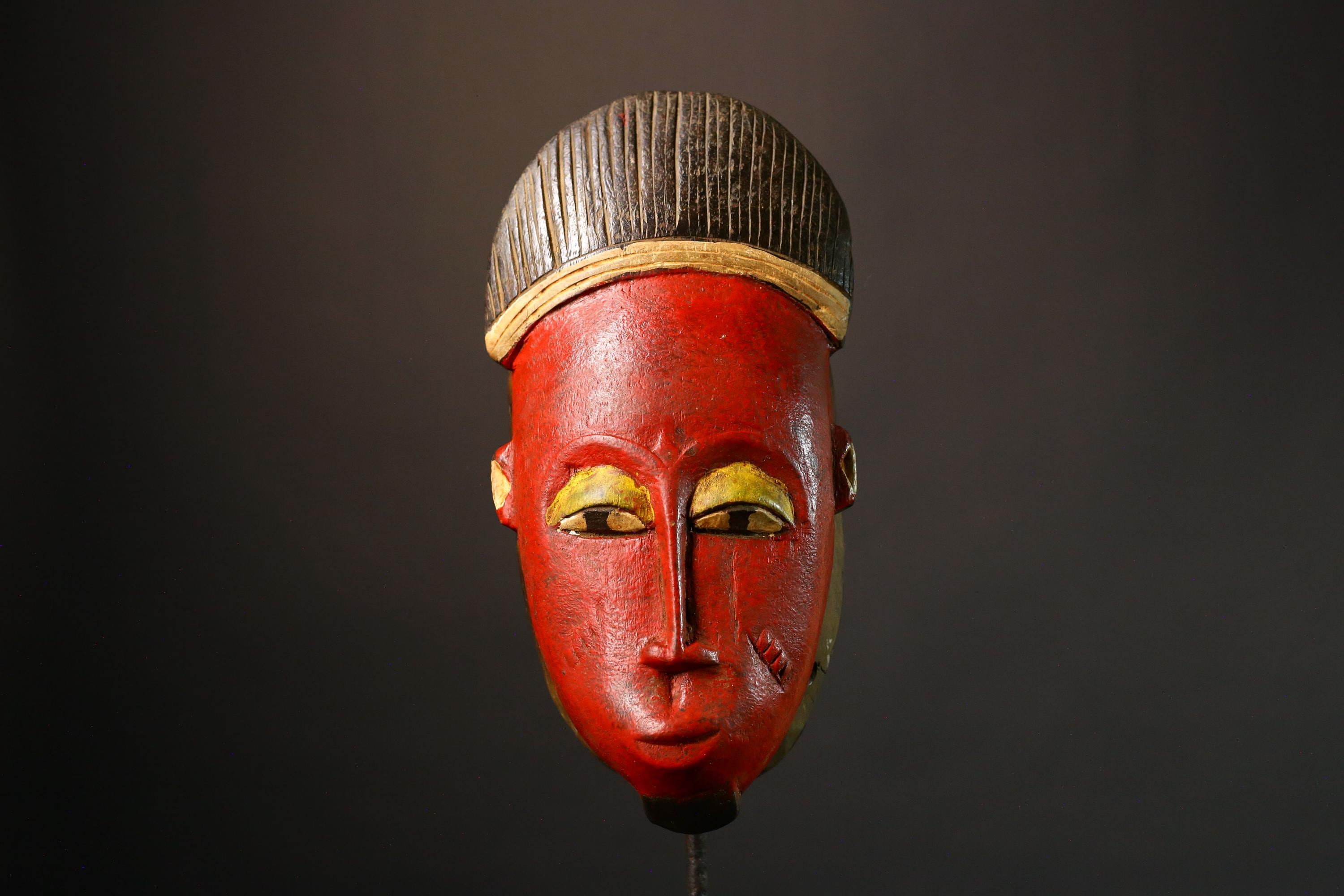 African Hand-Carved Tribal Face Mask - Baule Wooden Wall Hanging - Authentic Unique Art Décor - Exquisite Cultural Accent -G3576
