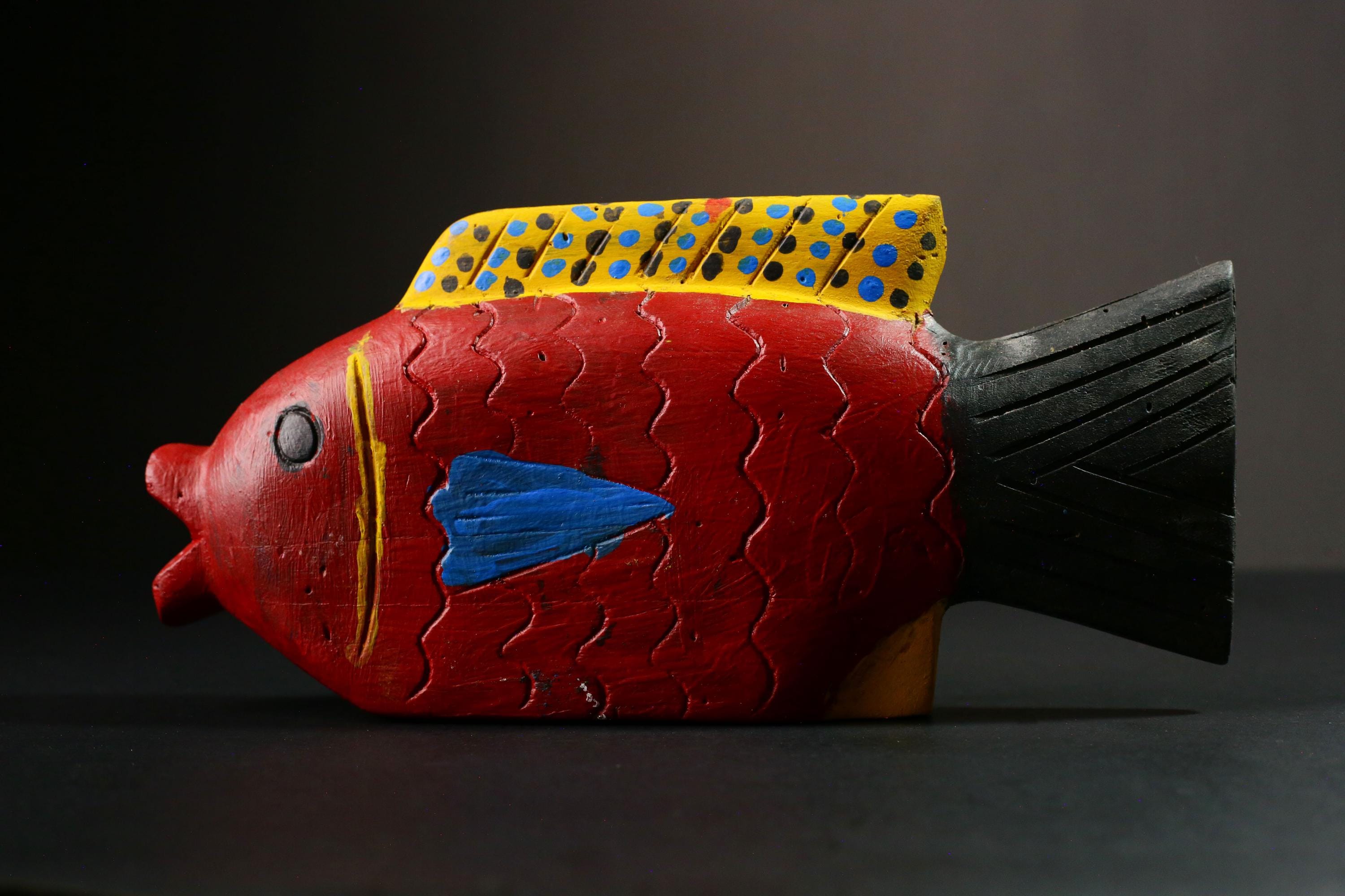 African Hand-Carved Wooden Fish Puppet Mask Tribal Art Home Decor Unique Decorative Figure Cultural Artistry & Craftsmanship-G1751
