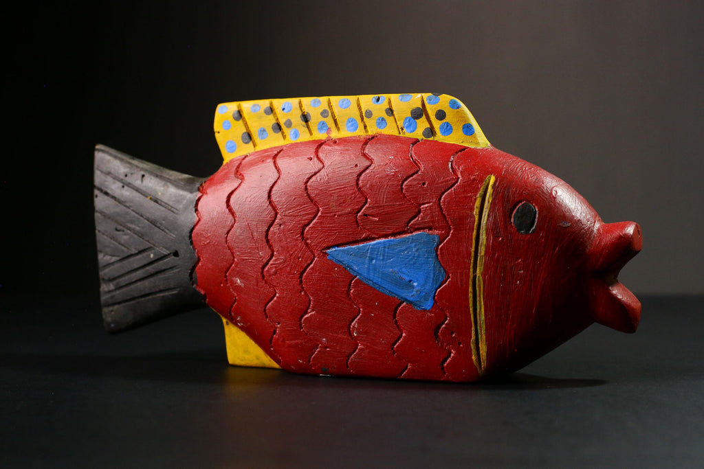 African Hand-Carved Wooden Fish Puppet Mask Tribal Art Home Decor Unique Decorative Figure Cultural Artistry & Craftsmanship-G1751