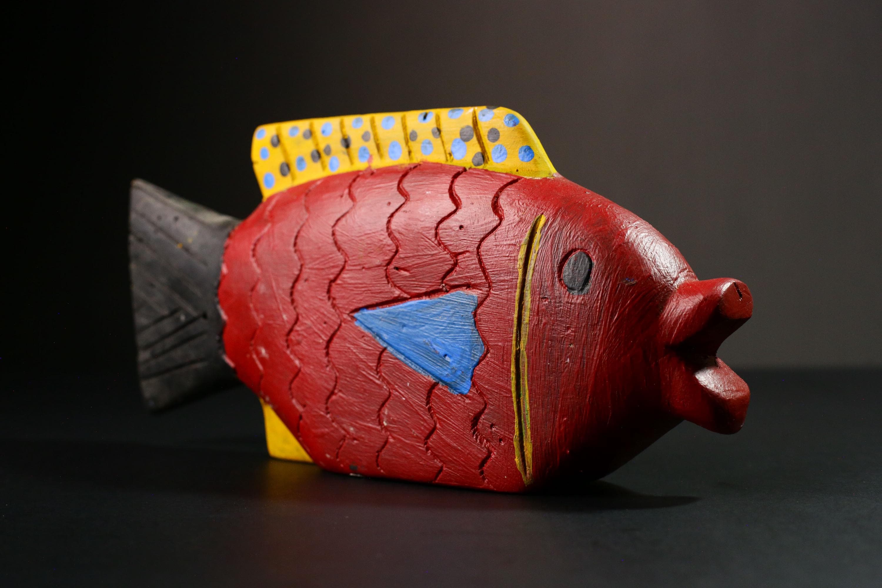 African Hand-Carved Wooden Fish Puppet Mask Tribal Art Home Decor Unique Decorative Figure Cultural Artistry & Craftsmanship-G1751