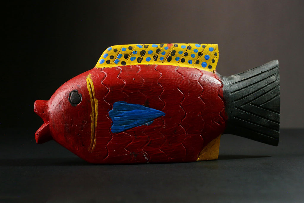 African Hand-Carved Wooden Fish Puppet Mask Tribal Art Home Decor Unique Decorative Figure Cultural Artistry & Craftsmanship-G1751