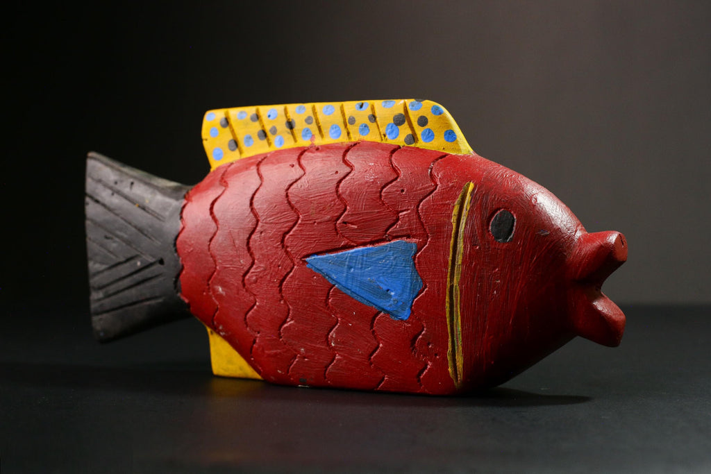 African Hand-Carved Wooden Fish Puppet Mask Tribal Art Home Decor Unique Decorative Figure Cultural Artistry & Craftsmanship-G1751