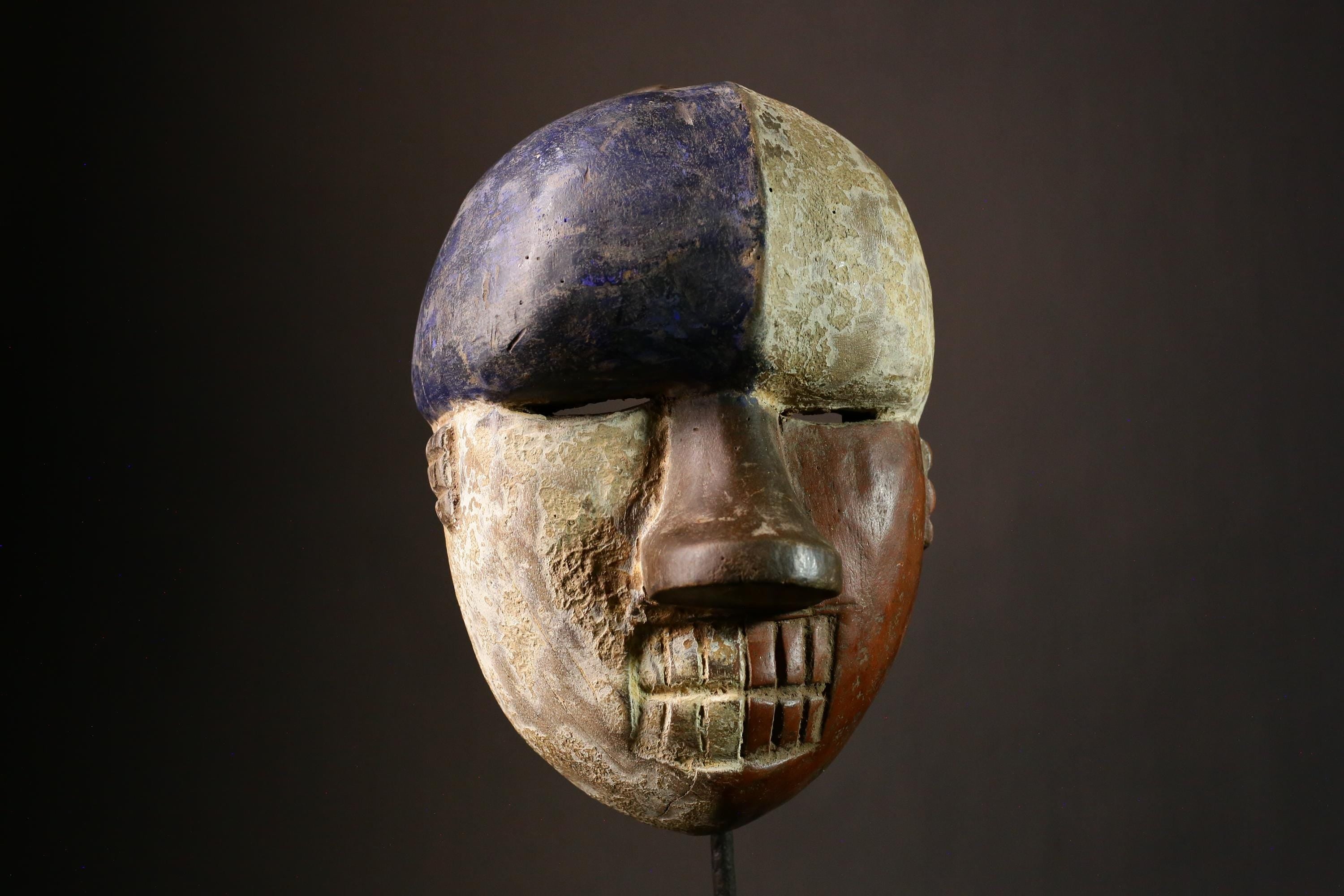 African Tribal Wood Mask Vintage Lega Face Primitive Art Clean Geometry Unique Wall Decor Ethnic Home Accent - G1743