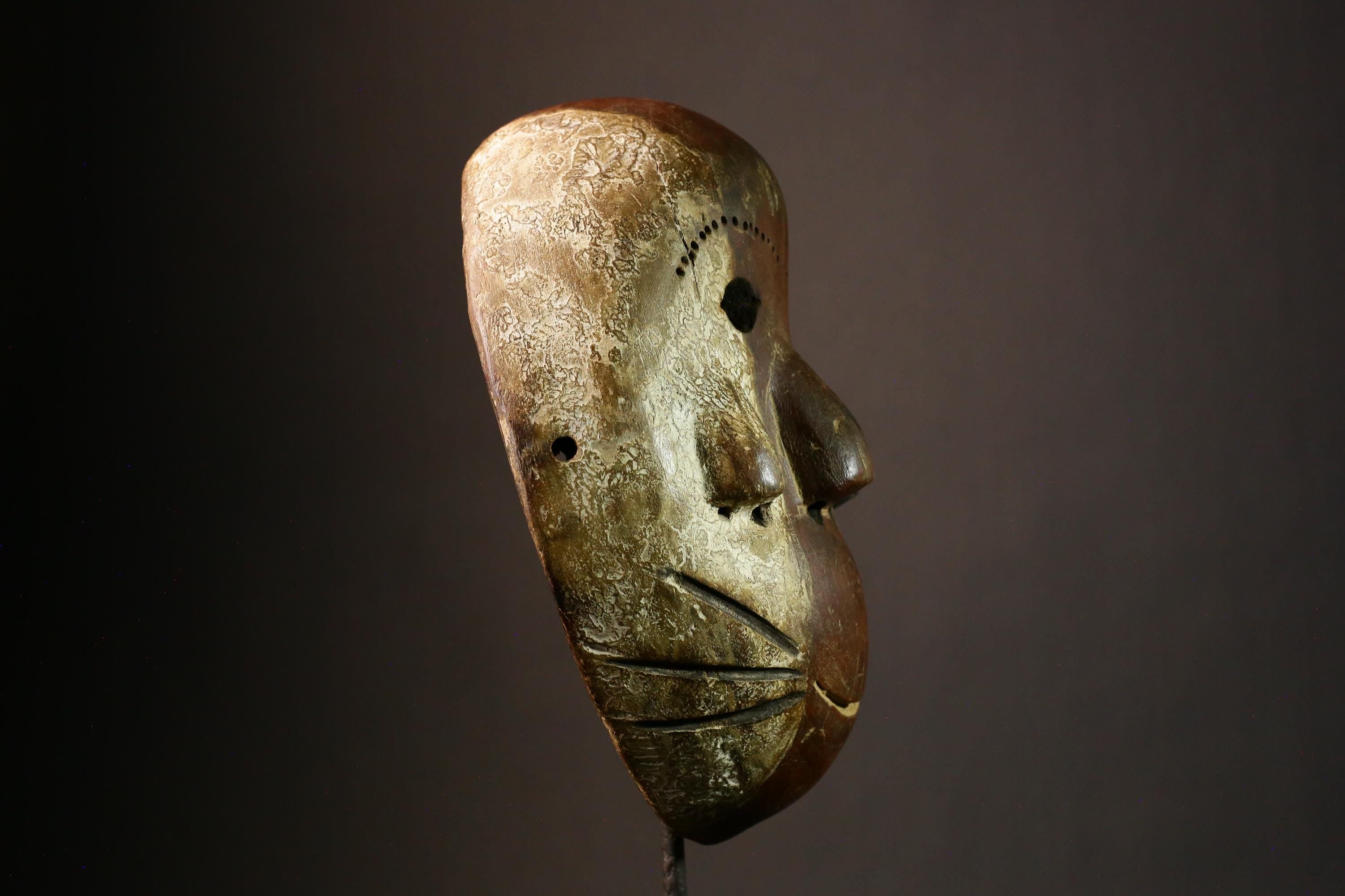 African mask Tribal Wood Masks Vintage Wall Hanging Lega Mask Unique Home Décor Authentic Handcrafted Art Cultural Accent - 9328