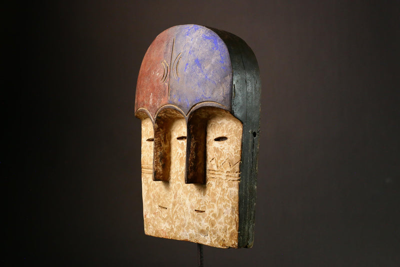 African mask Tribal Face Mask Wood Triple Lega Mask Unique Art from Congo Cultural Decor Ethnic Home Accent - 9326