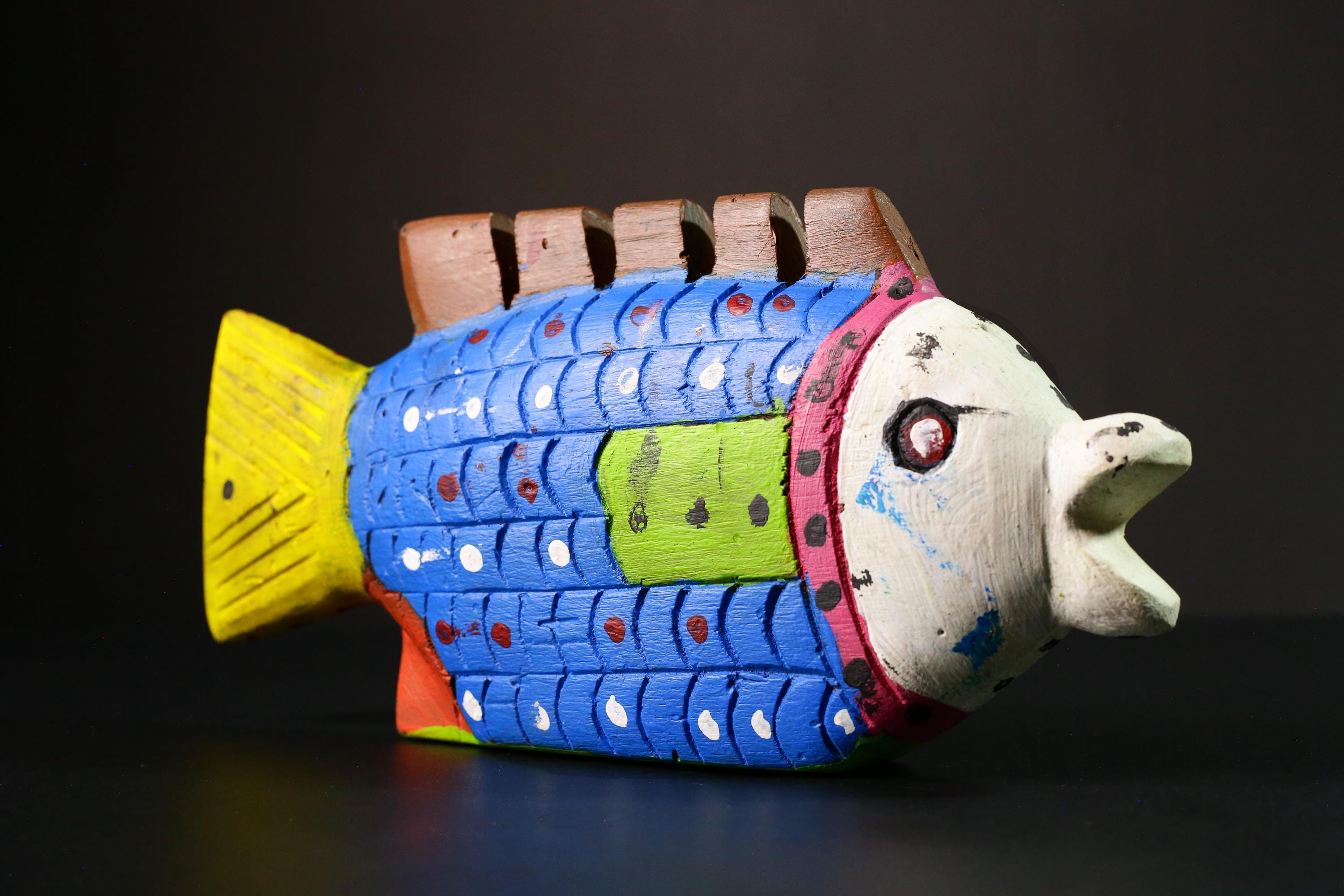 African Bozo Fish Sculpture Authentic Tribal Wood Art Unique Handmade Home Decor Vintage African Statue Collectible Ethnic Art-G1726