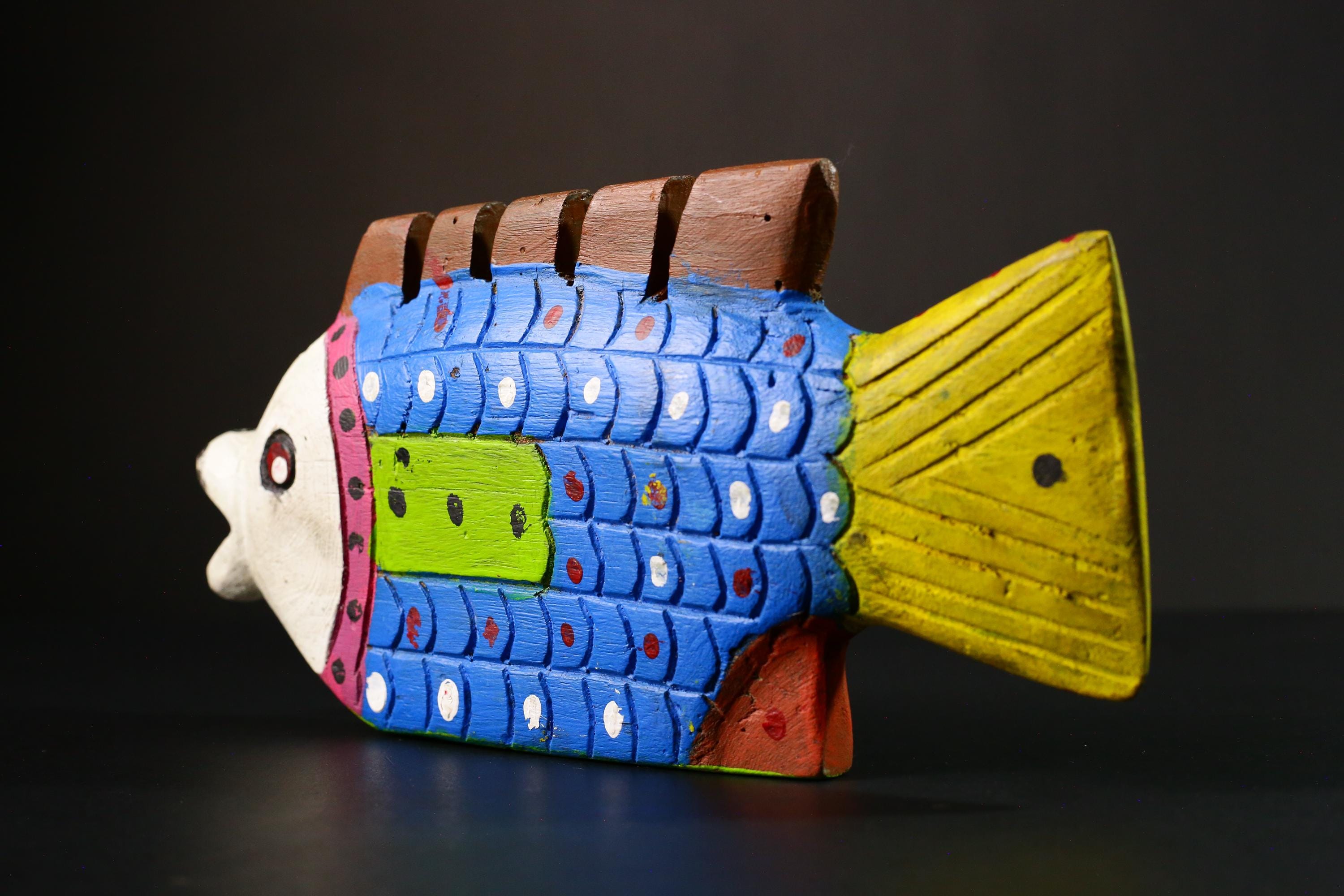 African Bozo Fish Sculpture Authentic Tribal Wood Art Unique Handmade Home Decor Vintage African Statue Collectible Ethnic Art-G1726