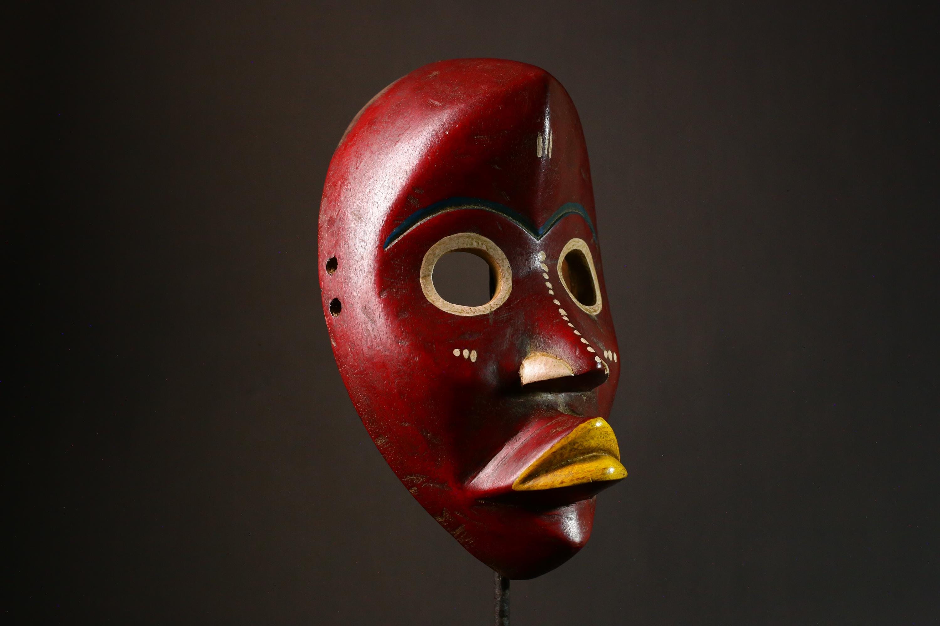 African Tribal Wood Mask Hand Carved Dan Kran Art Large African Wall Decor Unique Ethnic Home Mask Authentic Cultural Sculpture-G3335