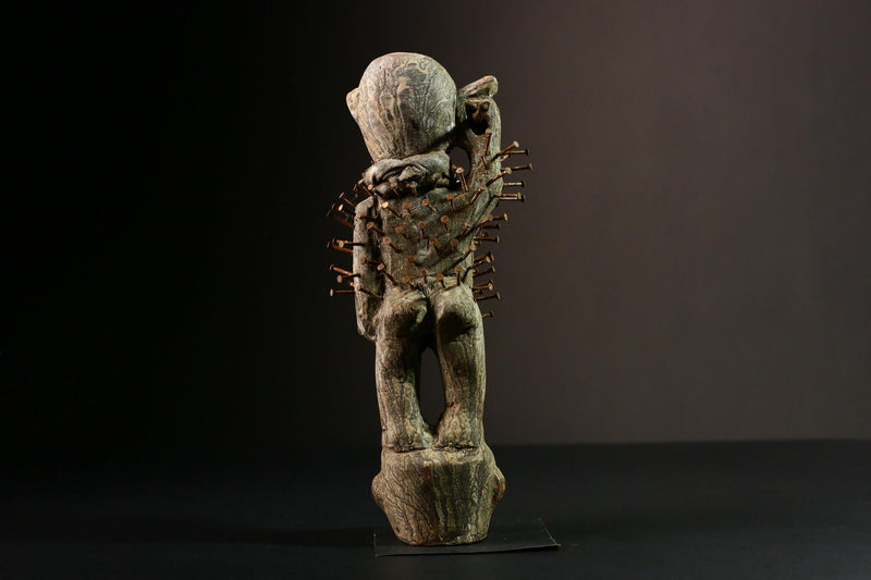 African Kongo Nkisi Nkondi - Hand-Carved Wooden Sculpture Unique Tribal Art Decor Authentic Ethnic Collectible Spiritual Figure-G3328