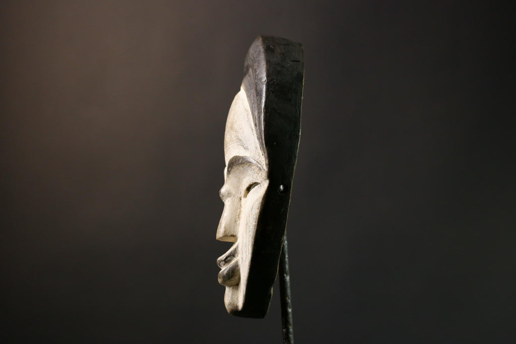 African Wooden Mask Tribal Face Decor Handcarved Igbo Wall Art Ethnic Home Accent Authentic Nigerian Masquerade - G3603