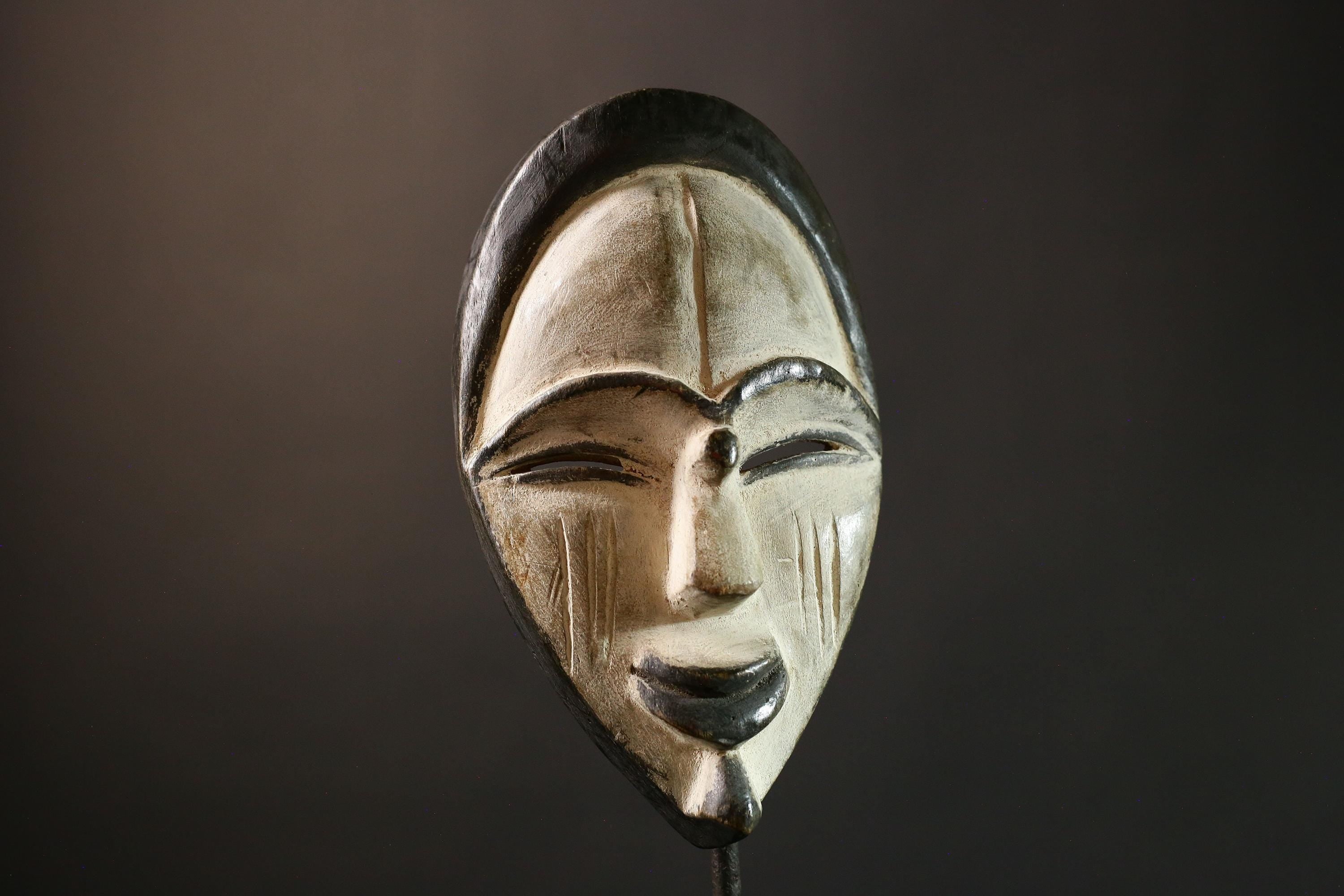 African BEGA Mask Handmade Wooden Wall Art Tribal Face Decor Ethnic Home Accent Authentic African Craft Cultural Hanging- G3601