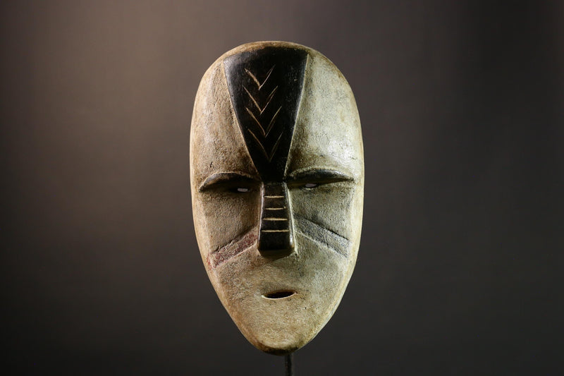 African Authentic Tribal Lega Mask White Face Congo Art Wood Wall Decor Ethnic Carved Sculpture Rare Cultural Artifact- G3595