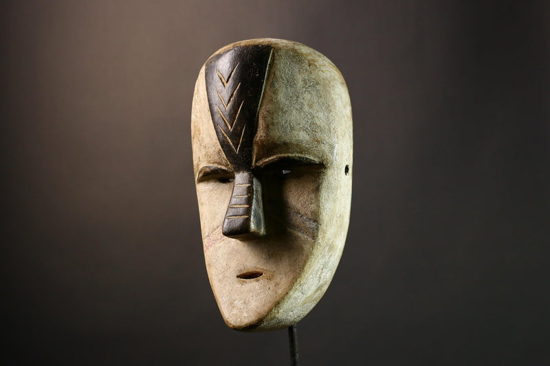 African Authentic Tribal Lega Mask White Face Congo Art Wood Wall Decor Ethnic Carved Sculpture Rare Cultural Artifact- G3595