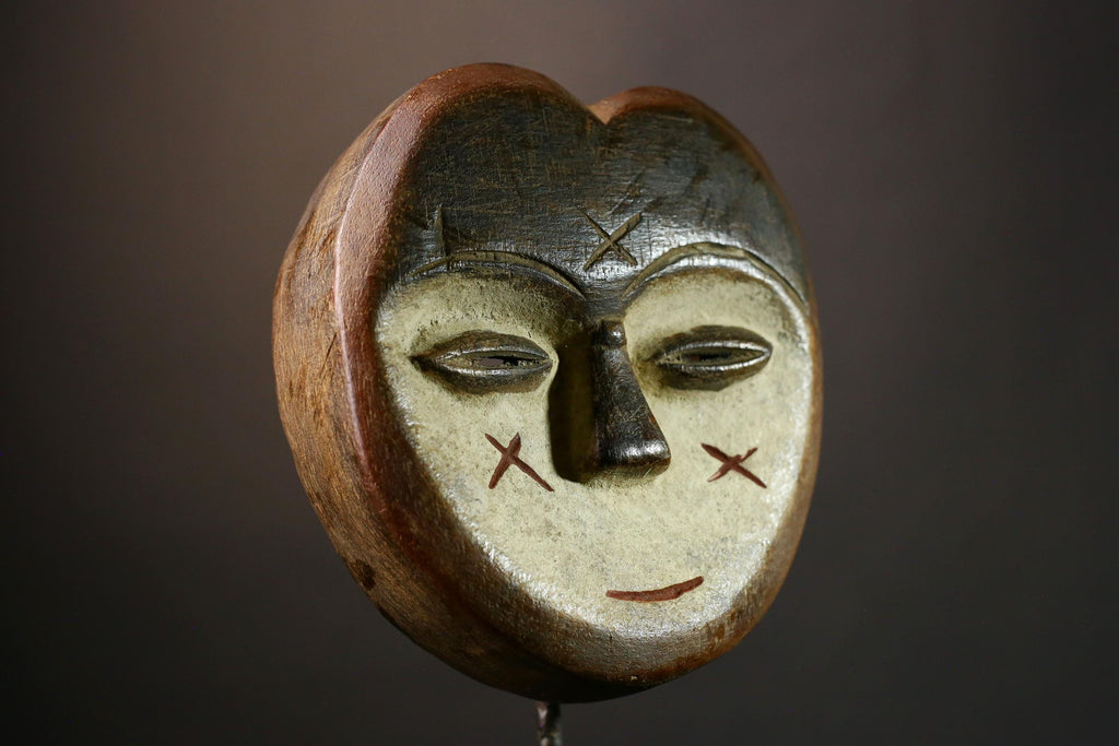 African Lega Mask Lengola Tribe DR Congo Authentic Tribal Wall Art Handcarved Wood Decor Piece Rare Cultural Artifact- G3593