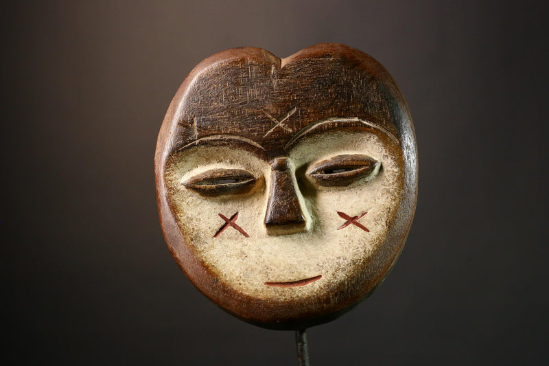 African Lega Mask Lengola Tribe DR Congo Authentic Tribal Wall Art Handcarved Wood Decor Piece Rare Cultural Artifact- G3593