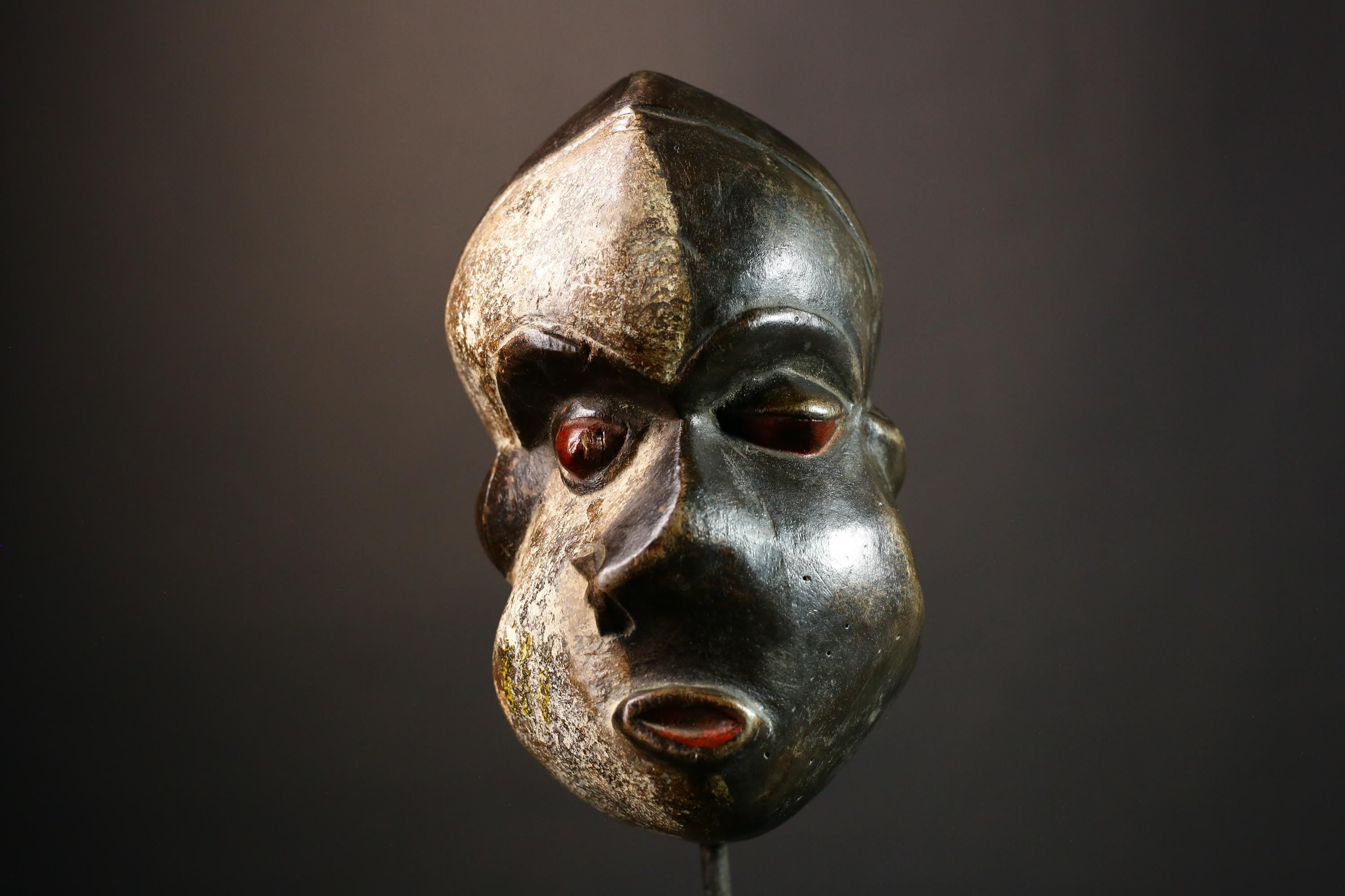 African Authentic Igbo Tribal Mask Hand-Carved Wood Wall Hanging Ethnic Home Accent Decor Unique Cultural Artifact Rare Wooden - G3592