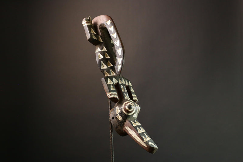 African Bobo Mask Tribal Face Crocodile Mask from Burkina Faso Unique Art for Home Decor or Collectors-G1373