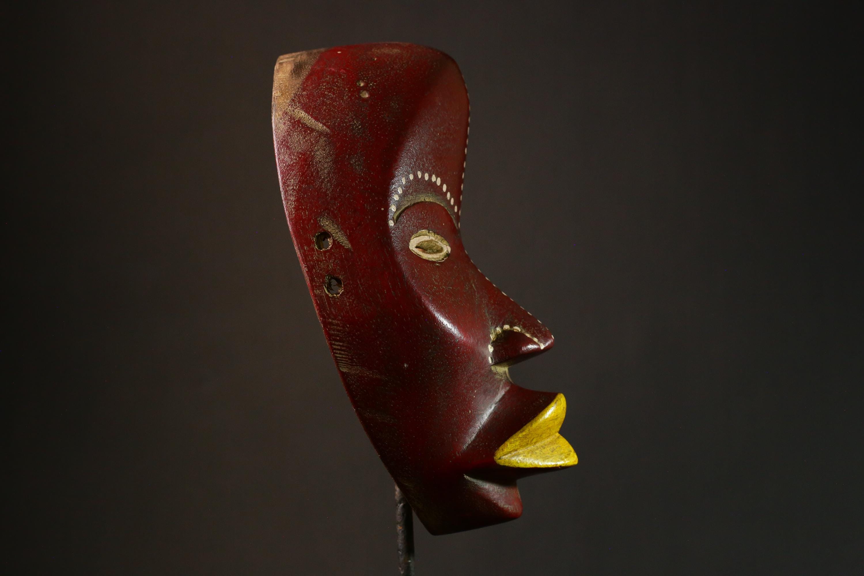 African Vintage Dan Kran Kaogle Mask Hand Carved Wood Art Authentic Tribal Figure Unique Wall Decor Ethnic Home Decor Collectible-G3340