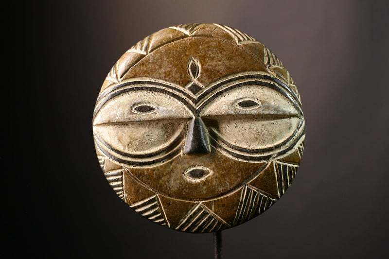 African Hand Moon Mask Authentic Teke Eket Wooden Wall Hanging Primitive Art for Unique Cultural Decor and Stylish Home Accent Piece-G3605