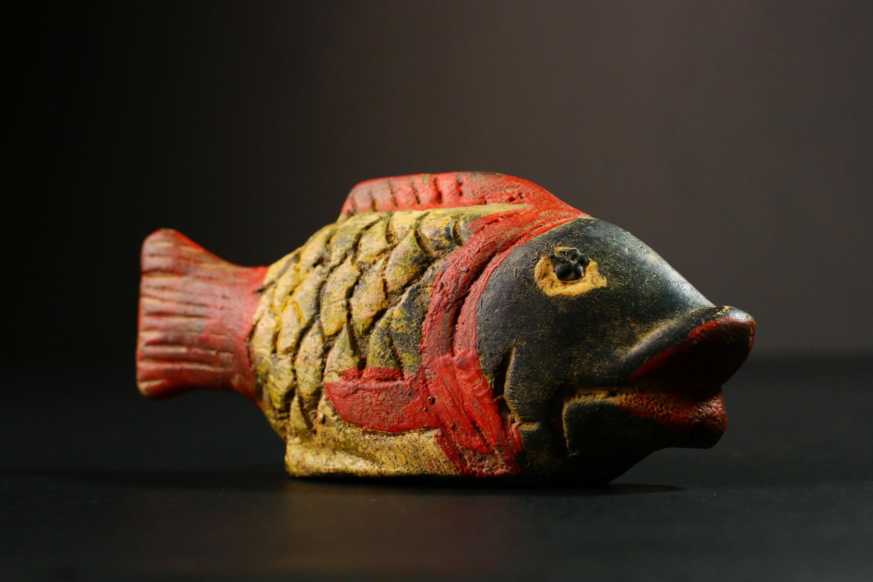 African mask Vintage Bozo Tribal Mask Hand Carved Wooden Fish Face Wall Art Ethnic Decor Mali Niger River Art Traditional Craft- 4769