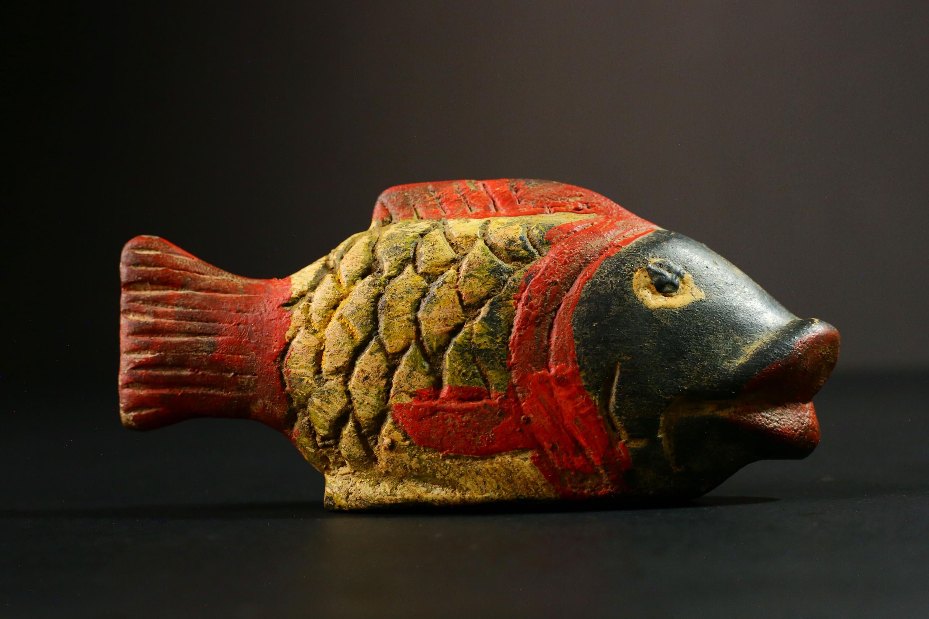 African mask Vintage Bozo Tribal Mask Hand Carved Wooden Fish Face Wall Art Ethnic Decor Mali Niger River Art Traditional Craft- 4769