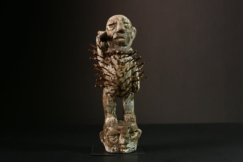 African Nkisi N'Kondi Hand Carved Wood Figure - Unique Voodoo Statue Decor for Cultural Home Display-G3347