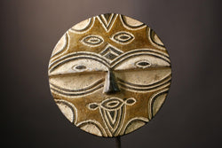 African Hand Moon Mask Authentic Teke Eket Wooden Wall Hanging Primitive Art for Unique Cultural Decor and Stylish Home Accent Piece-G3632