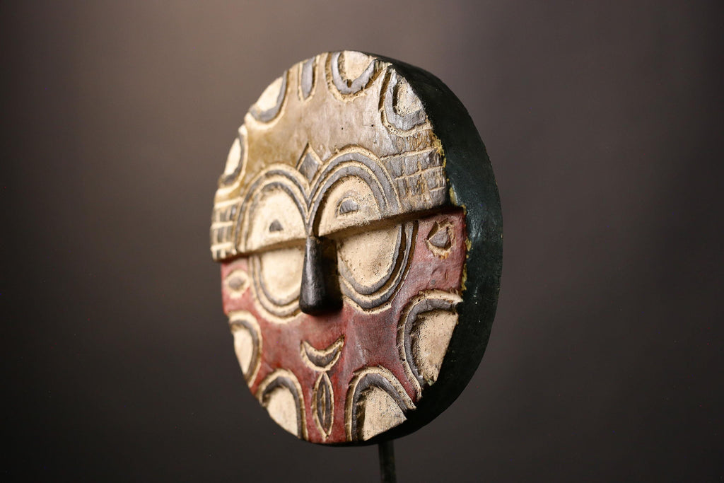 African Hand Moon Mask Antique Ekpo Eket African Wooden Mask Handcrafted Wall Hanging Decorative Art Tribal Home Decor & Cultural -G3631