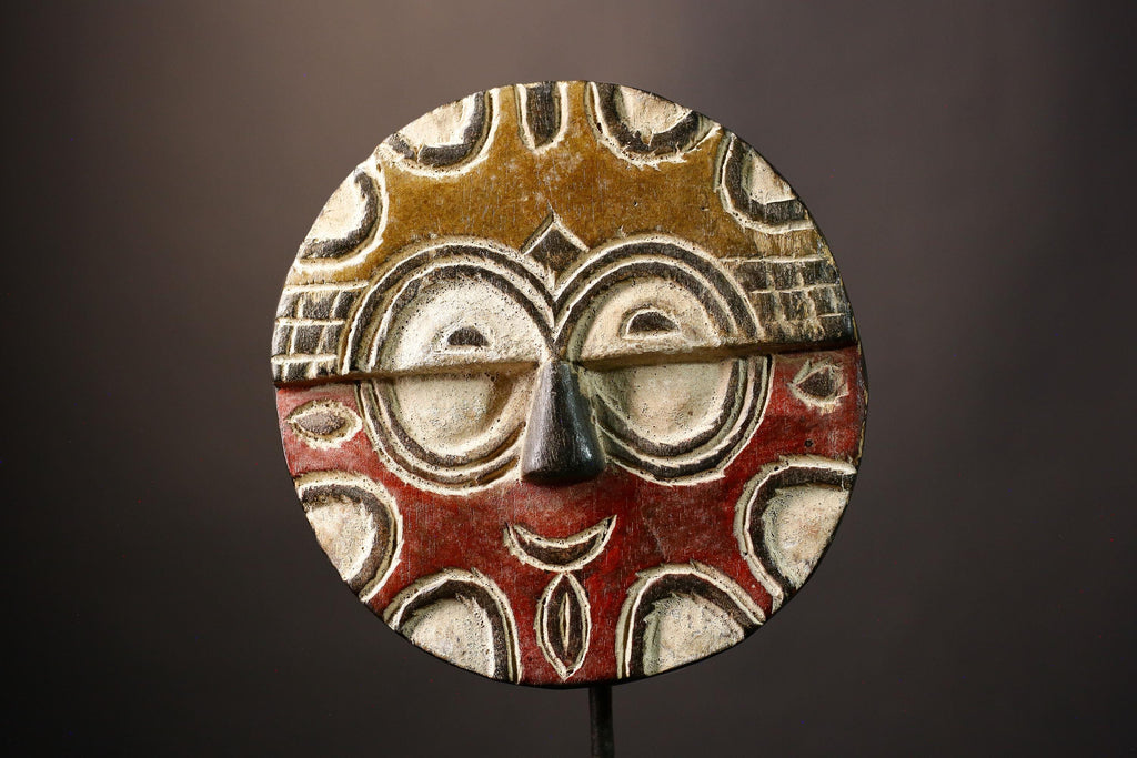 African Hand Moon Mask Antique Ekpo Eket African Wooden Mask Handcrafted Wall Hanging Decorative Art Tribal Home Decor & Cultural -G3631