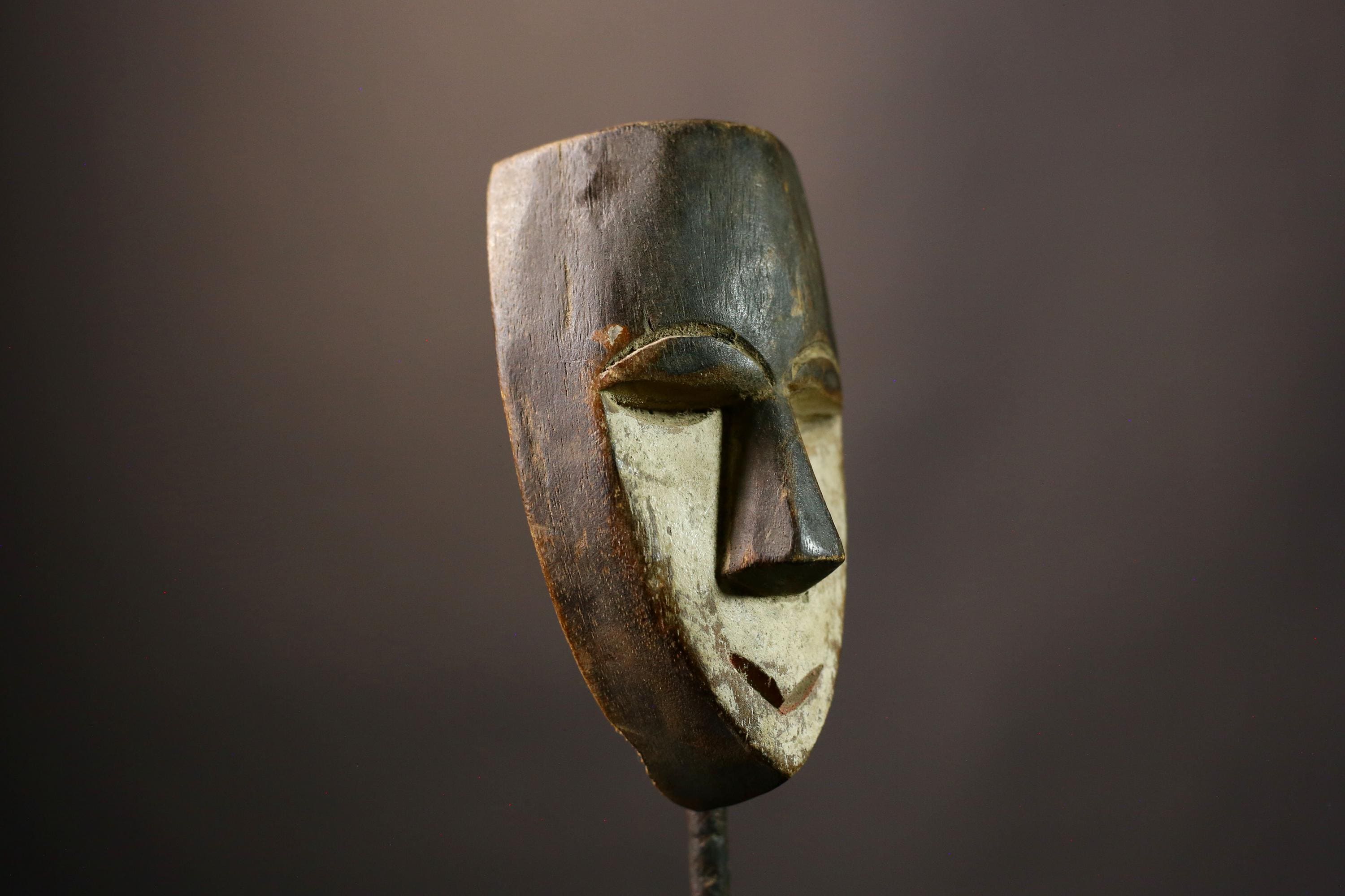 African Lega Authentic Vintage Lega Tribal Mask Hand-Carved Wood Art Unique Home Decor Ethnic Wall Hanging Cultural Collector's Piece-G3627