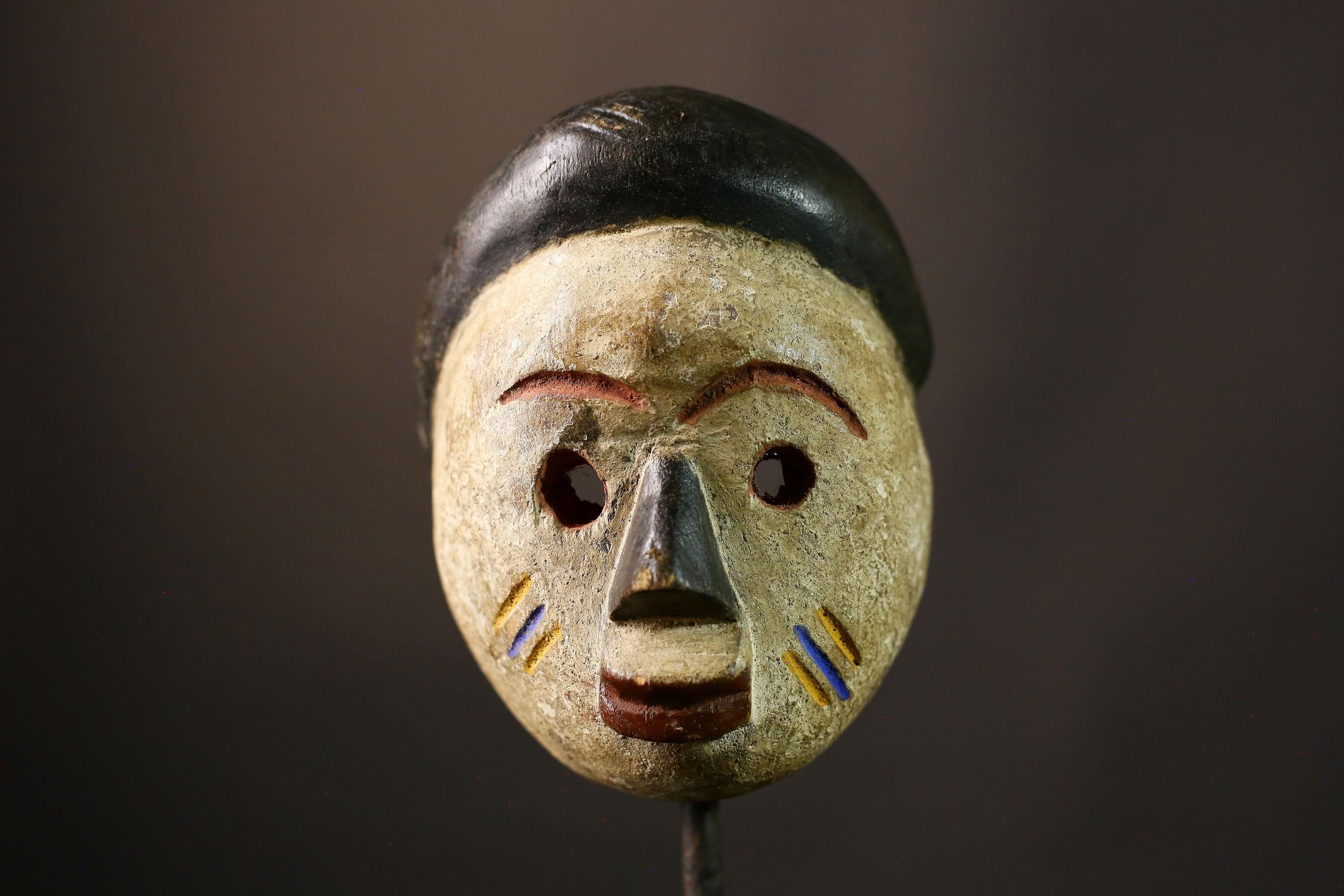 African Lega Authentic Vintage Lega Tribal Mask Hand-Carved Wood Art Unique Home Decor Ethnic Wall Hanging Cultural Collector's Piece-G3624