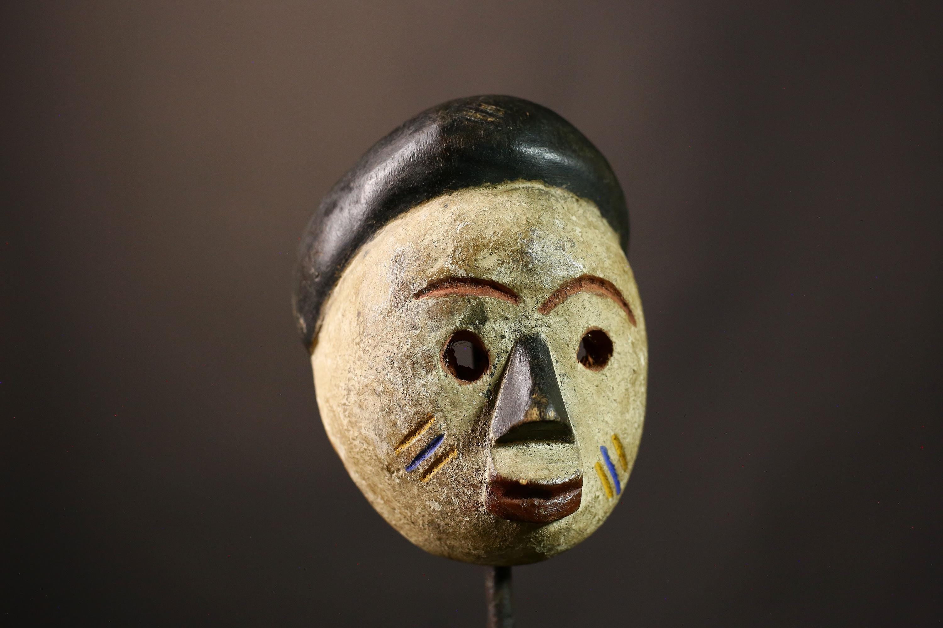 African Lega Authentic Vintage Lega Tribal Mask Hand-Carved Wood Art Unique Home Decor Ethnic Wall Hanging Cultural Collector's Piece-G3624