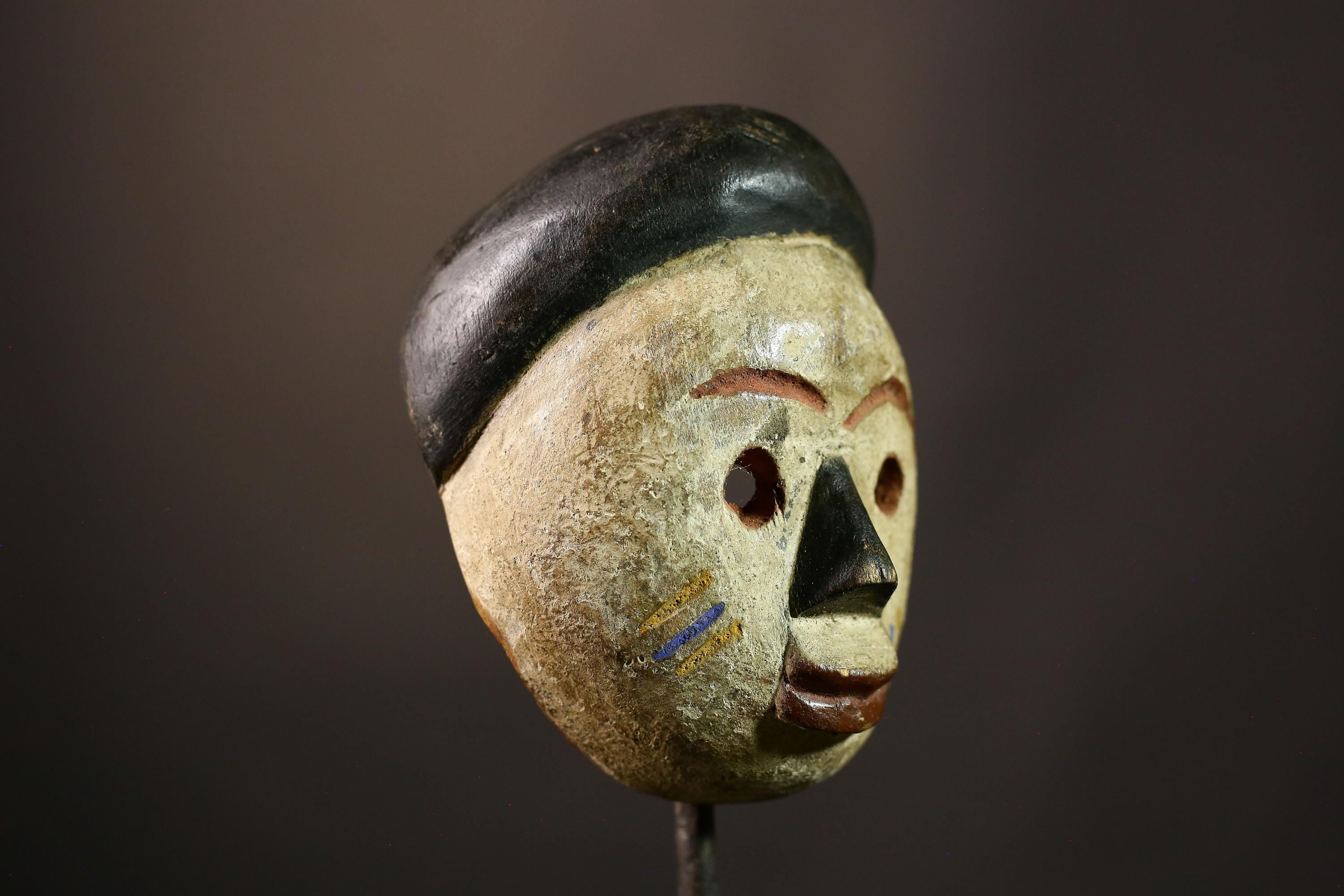 African Lega Authentic Vintage Lega Tribal Mask Hand-Carved Wood Art Unique Home Decor Ethnic Wall Hanging Cultural Collector's Piece-G3624
