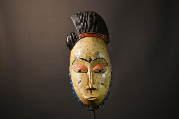 African Hand-Carved Tribal Masks Unique Guro Baule Face Wall Decor Authentic Wood Craft Exquisite Home Accent Cultural Heritage Piece-G3621