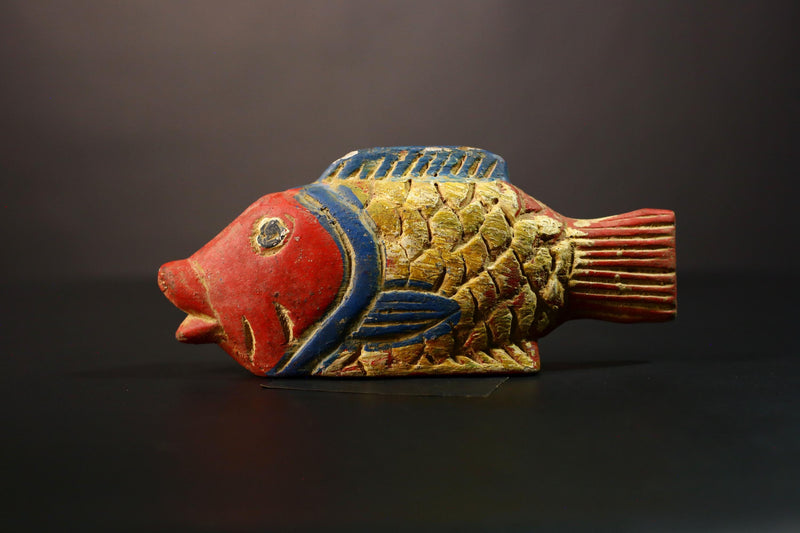 African Hand-Carved Bozo Fish Doll Authentic Tribal Wood Unique Home Decor Exquisite Wall Accent Cultural Ethnic Sculpture Masterpiece-8193