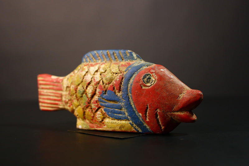 African Hand-Carved Bozo Fish Doll Authentic Tribal Wood Unique Home Decor Exquisite Wall Accent Cultural Ethnic Sculpture Masterpiece-8193