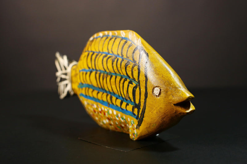 African Hand-Carved Tribal Bozo Fish Figurine Unique Solid Wood Exquisite Collectible Sculptures Authentic Cultural Home Decor Piece-G2027