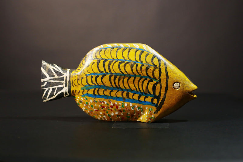 African Hand-Carved Tribal Bozo Fish Figurine Unique Solid Wood Exquisite Collectible Sculptures Authentic Cultural Home Decor Piece-G2027