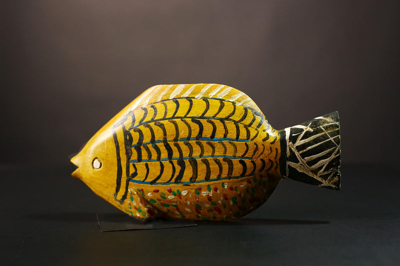 African Hand-Carved Tribal Bozo Fish Figurine Unique Solid Wood Exquisite Collectible Sculptures Authentic Cultural Home Decor Piece-G2027