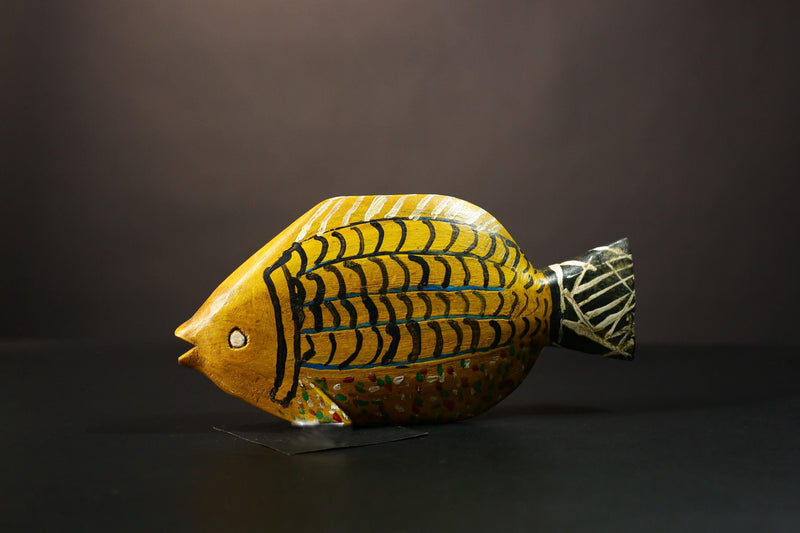 African Hand-Carved Tribal Bozo Fish Figurine Unique Solid Wood Exquisite Collectible Sculptures Authentic Cultural Home Decor Piece-G2027